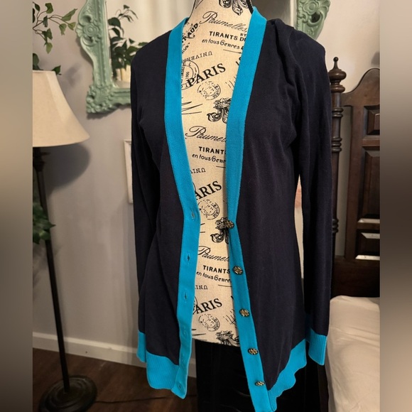 3/25 promo! Outback Red Blue trim and Navy Women's cardigan - Picture 1 of 8